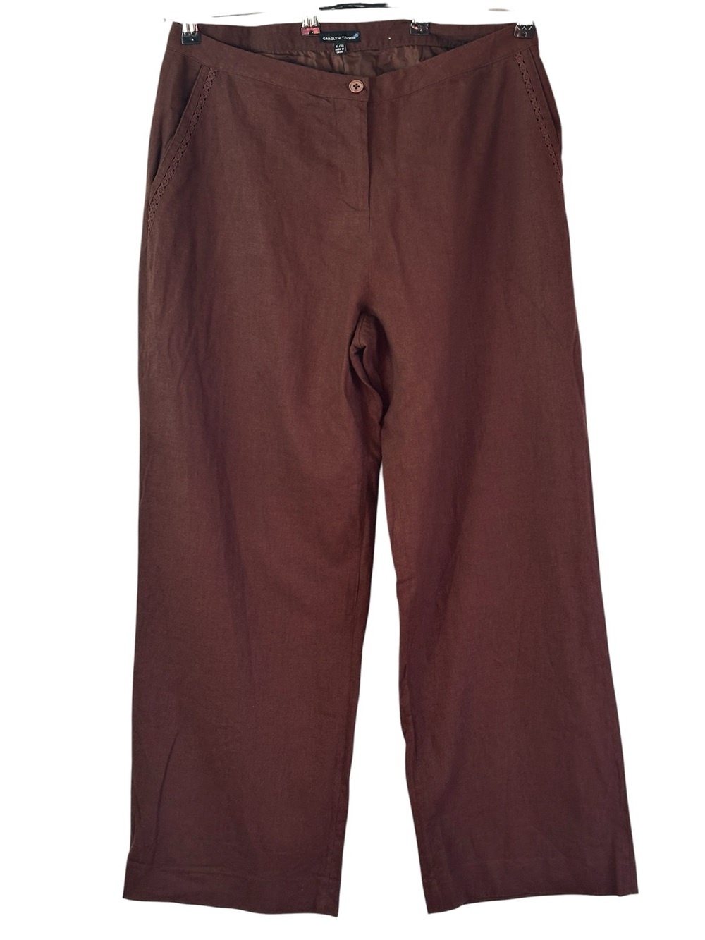 NWT Carolyn Taylor Brown Linen Blend Wide Leg Pants XL Women’s Casual